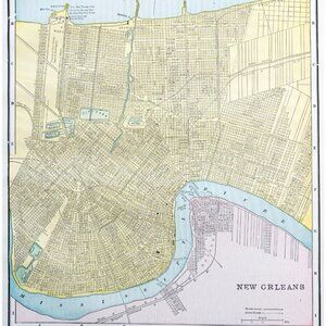 1895 New Orleans Louisiana City Map Victorian Antique Geography History DWYY10A
